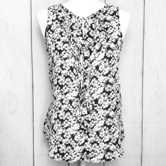 Elle Tops - Elle Ruffle Floral Pink Black white & Grey Blouse